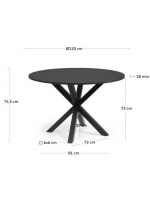 NEVER Table de 120 cm de diamètre avec plateau noir et piètement en métal noir