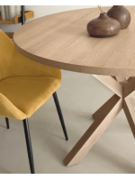 BELEN tavolo diam 120 cm piano in legno e base in metallo color legno design