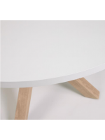 LIVREA table diam 120 cm plateau blanc et base en métal couleur bois design