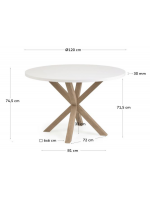 LIVREA table diam 120 cm white top and metal base in wood color design