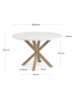 LIVREA Tischdurchmesser 120 cm weiße Platte und Metallbasis in Holzfarbe Design