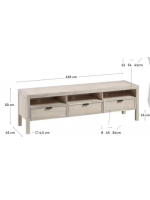 JAGO Mueble de TV de 165 cm en madera maciza de acacia con acabado blanqueado