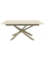 ACAPULCO Table 180x90 extensible 220 avec plateau en cristal et structure en métal peint
