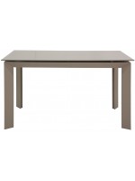 TANIM bianco o tortora 140x90 allungabile 230 cm in cristallo e struttura in metallo verniciato tavolo design