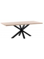 LATAS Table fixe 160 ou 180 ou 200 cm plateau mélaminé naturel et pieds acier noir