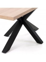 LATAS Table fixe 160 ou 180 ou 200 cm plateau mélaminé naturel et pieds acier noir