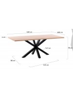 LATAS Table fixe 160 ou 180 ou 200 cm plateau mélaminé naturel et pieds acier noir