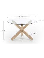 CORVETTE diameter 120 cm tempered glass top and oak legs fixed table