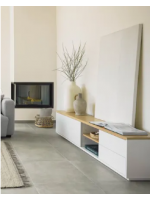 AYAGO Mueble TV 200x36 en chapa roble y lacado blanco