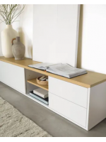 AYAGO 200x36 TV-Schrank aus Eichenfurnier und weißem Lack