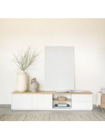 AYAGO Mueble TV 200x36 en chapa roble y lacado blanco