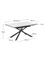 AKARON Mesa 160 extensible 210 cm con tapa en vidrio cerámico y patas en metal pintado con muebles de diseño