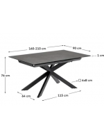 JOVIN Mesa 160 extensible 210 cm con tapa en vidrio cerámico y patas en metal pintado con muebles de diseño