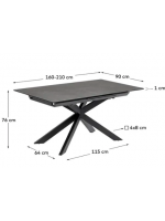 JOVIN Tisch 160 ausziehbar 210 cm mit Platte aus Keramikglas und Beinen aus lackiertem Metall mit Designermöbeln