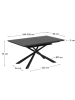 BARNABA table 160 extensible 210 cm avec plateau en vitro et pieds en métal peint avec mobilier de designer