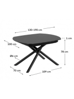 ILLINOIS ausziehbarer Tisch aus schwarzem Glas und lackiertem Stahl