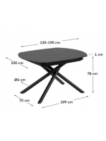 ILLINOIS tavolo 130 allungabile con rotazione 190 cm in vetro nero e acciaio verniciato