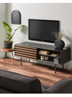 MACBETH 120 cm tv stand in walnut and matt black lacquered mdf and metal feet