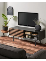 MACBETH Soporte TV de 120 cm en madera de nogal y mdf lacado en negro mate y patas de metal