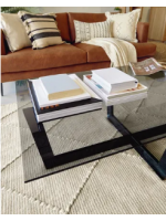 POLT 120x70 coffee table in black metal and smoked tempered glass top
