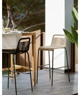 GENIUS Taburete h 62 o 74 cm elección de color en silla de diseño de cuerda y metal para muebles de jardín