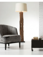 LLEWOP floor lamp in solid natural acacia wood with white fabric lampshade