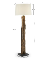 LLEWOP floor lamp in solid natural acacia wood with white fabric lampshade