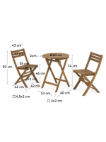 ROGER set pieghevole tavolo e 2 sedie in legno massello di acacia per giardino terrazzi residence hotel chalet