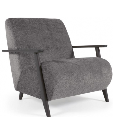 CIZAN armchair in stain chenille and in ash wood Nordic style wengé finish