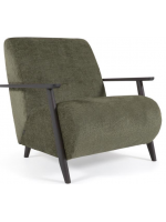 CIZAN armchair in stain chenille and in ash wood Nordic style wengé finish