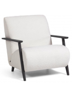 DESY sillón en tejido blanco con efecto borrego y en madera de fresno con acabado wengé