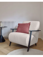 DESY in tessuto bianco effetto shearling e in legno di frassino finitura wengé poltrona design