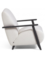 DESY moderner Design Sessel in weißem Stoff mit Lammfelleffekt und in Eschenholz mit Wengé Finish