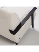 DESY moderner Design Sessel in weißem Stoff mit Lammfelleffekt und in Eschenholz mit Wengé Finish