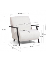 DESY fauteuil design moderne en tissu blanc effet peau de mouton et en bois de frêne finition wengé