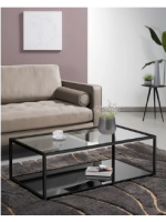 HILL 110x60 black frame and transparent glass and black glass top rectangular coffee table