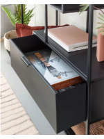LAMA Bücherregal mit Regalen und einer Schublade aus schwarzem Metall im Industriedesign
