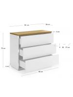 AYAGO chest of drawers 90x36 oak veneer and white lacquered with 3 drawers