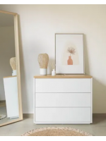 AYAGO commode 90x36 plaqué chêne et laqué blanc avec 3 tiroirs