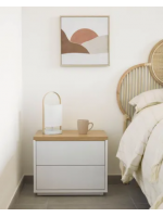 AYAGO 53x36 oak veneer and white lacquered bedside table with 2 drawers