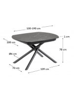 AVOLO mesa extensible 130 con giro 190 cm en vidrio porcelánico y acero pintado