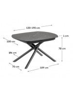AVOLO table extensible 130 avec rotation 190 cm en verre porcelaine et acier peint