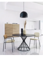 REBELEY tavolo diam 120 cm piano in legno e base in metallo nero
