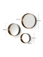 PLAY set of 3 round mirrors in gold and black finish metal