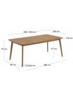 ALPES table 183x100 extendable 240 cm in solid acacia wood for outdoor or indoor