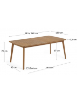 ALPES Tisch 183x100 ausziehbar 240 cm aus massivem Akazienholz für den Außen- oder Innenbereich
