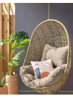 FLORA poltrona sospesa in rattan intrecciato con cuscini inclusi per interno o esterno