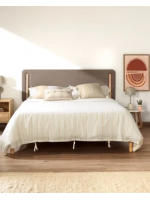 ARPEGGIO double bed 160X200 cm in natural wood and upholstered headboard in fabric