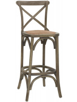 GRETA sgabello in legno scelta colore effetto anticato e seduta in rattan h 76 cm stile viennese