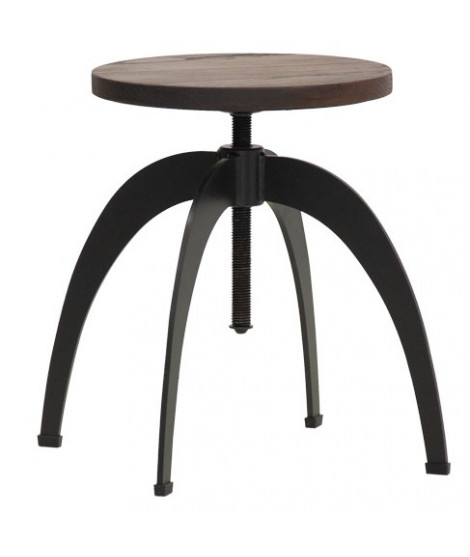VENY screw stool with adjustable seat height in wood and vintage style metal structure